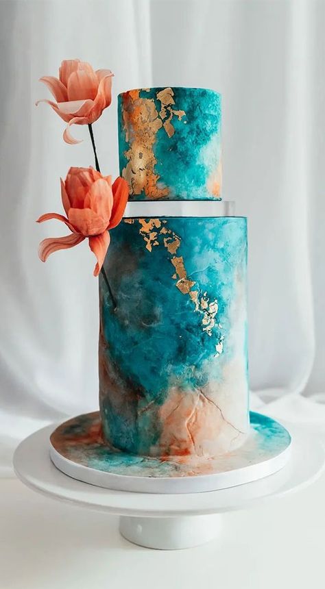 Beautiful 50+ Wedding Cakes to Suit Different Styles : Deep Turquoise Stone-Effect Cake Turquoise Wedding Cake, Romantic Wedding Cakes, Turquoise Cake, Teal Wedding Cake, Modern Wedding Cakes, Teal Cake, Wedding Cake Peach, Contemporary Wedding Cakes, Blush Wedding Cakes