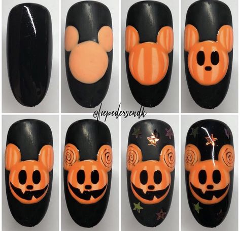 Disney Halloween Nails, Halloween Nail Art Tutorial, Mickey Nails, Nail Art Halloween, Holloween Nails, Halloween Acrylic, Halloween Acrylic Nails, Nail Drawing, Nail Techniques