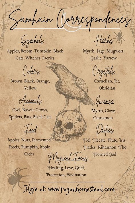 Learn the many correspondences for Samhain. Use this information to learn more about this Sabbat and how to use it in your celebrations. Click to see more correspondences!!! Samhain Symbols, Samhain Activities, Samhain Aesthetic, Samhain Traditions, Pagan Halloween, Witch Things, God's Healing, Samhain Halloween, Witchy Stuff