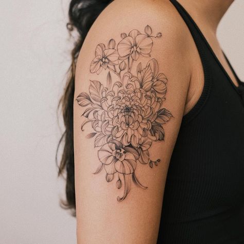 peace🤍orchid and chrysanthemum | Instagram Scorpion And Chrysanthemum Tattoo, Chrysanthemum Tattoo, Swallow Tattoo, Forearm Tattoo Women, Forearm Tattoo, Nature Tattoos, Chrysanthemum, Piercing Tattoo, Tattoos For Women