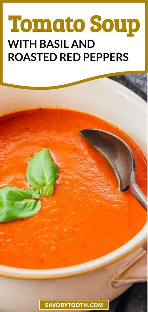 Tomato Red Pepper Soup, Tomatoes Roasted, Homemade Tomato Soup, Roasted Red Pepper Soup, Best Keto Meals, Red Pepper Soup, Tomato Soup Homemade, Tomato Soup Recipe, Canned Tomato Soup