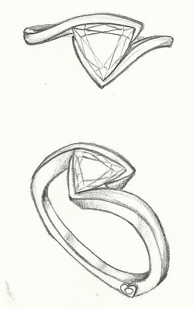 Mark Schneider Design - custom trillion cut diamond solitaire contemporary Wedding Ring Drawing, Ring Sketch, Pencil Drawing Ideas, Jewel Drawing, Jewelry Rendering, Fashion Drawing Sketches, Fashion Drawing Tutorial, Art Jewelry Design, Jewellery Design Sketches