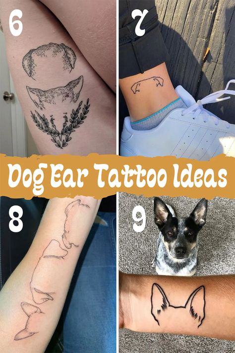 Outline Dog Ear Tattoo Designs For Minimalist Dog Lovers - TattooGlee Dog Ear Tattoo Ideas, Dog Outline Tattoo Silhouettes, Pet Ear Outline Tattoo, Dog Ear Tattoo Outline, Pet Outline Tattoo, Dog Ears Tattoos, Dog Head Tattoo, Pet Tattoos Dog, Rocks Tattoo