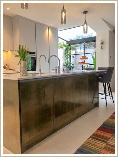 Prefab Outdoor Kitchen, Brass Kitchen Island, Metal Kitchen Island, Bronze Kitchen, Outdoor Kitchen Island, Brass Kitchen, Instagram Image, Metal Kitchen, Kitchen Extension