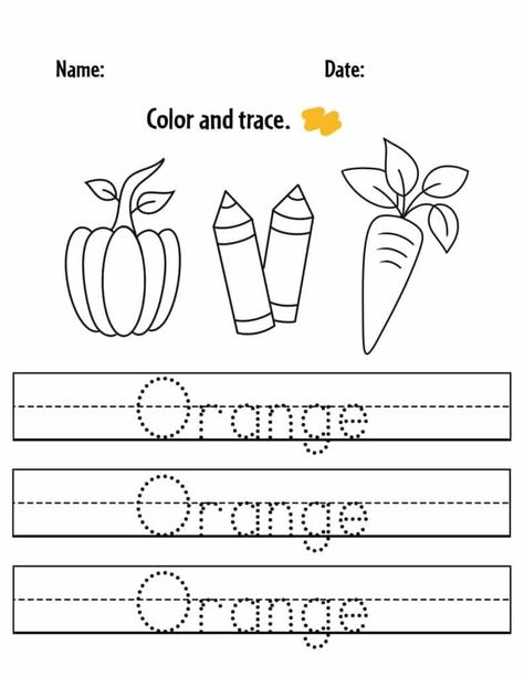 Orange Color Activities and Worksheets for Preschool! ⋆ The Hollydog Blog Orange Worksheet, Color Worksheets For Preschool, Color Learning, Pre K Worksheets, The Color Orange, Orange Craft, Worksheets For Preschool, Preschool Class, Color Worksheets