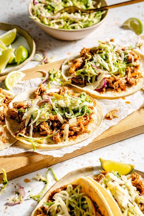 Slow Cooker BBQ Chicken Tacos - The Defined Dish Defined Dish Crockpot, Bbq Chicken Tacos, Bbq Tacos, Fajita Tacos, The Defined Dish, Sheet Pan Shrimp, Short Ribs Slow Cooker, Defined Dish, Pan Shrimp