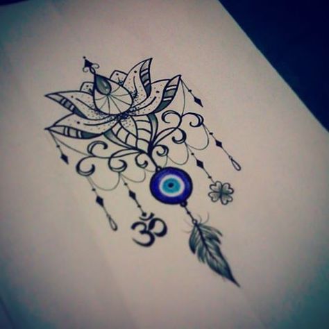 Drawing Feathers, Evil Eye Tattoo, Hamsa Tattoo, Chest Tattoos, New Drawing, Drawing Tattoo, Greek Tattoos, Feather Tattoos, Eye Tattoo