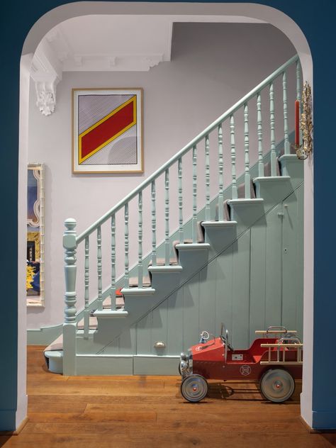 Coloured Stairs, Paint Colour Combinations, Duck Egg Blue Paint, Wall Paint Colour Combination, Colour Combinations Interior, West Facing House, Color Combinations Paint, Paint And Paper Library, Pale Wood