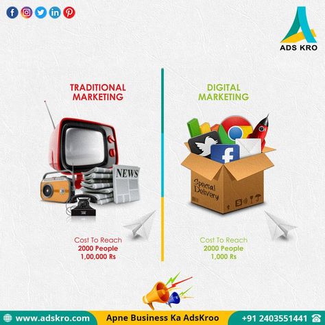 Traditional marketing vs digital marketing. Which one do you prefer? Let's discuss. Traditional marketing: "Relevance" Digital Marketing: "Value". For more Details. Call Us Now:📞 +91 0240 355 1441 / 087888 75353 Email at: adskroo@gmail.com Web: www.adskro.com #digitalmarketing #marketing #socialmediamarketing #socialmedia #seo #branding #marketingdigital #onlinemarketing #entrepreneur #advertising #contentmarketing #marketingstrategy #digitalmarketingagency #marketingtips #smallbusiness #adskro New Year Creative Ads For Digital Marketing Agency, Traditional Marketing Vs. Digital Marketing, Instagram Story Ideas For Digital Marketing Agency, Creative Digital Marketing Ads, Creative Digital Marketing Posts, Digital Marketing Agency Ads, Digital Marketing Creative Post, Digital Marketing Poster, Digital Marketing Flyer