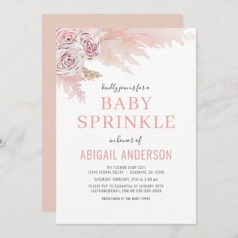 Blush Boho Pampas Grass Baby Sprinkle Invitation for $2.92 - Baby Shower Invitations Baby Brunch Invitation, Boho Blush Pink, Sunshine Baby Shower Invitations, Sunshine Baby Shower, Chic Invitation, Baby Brunch, Sunshine Baby Showers, Peach Lemonade, Baby Sprinkle Invitations