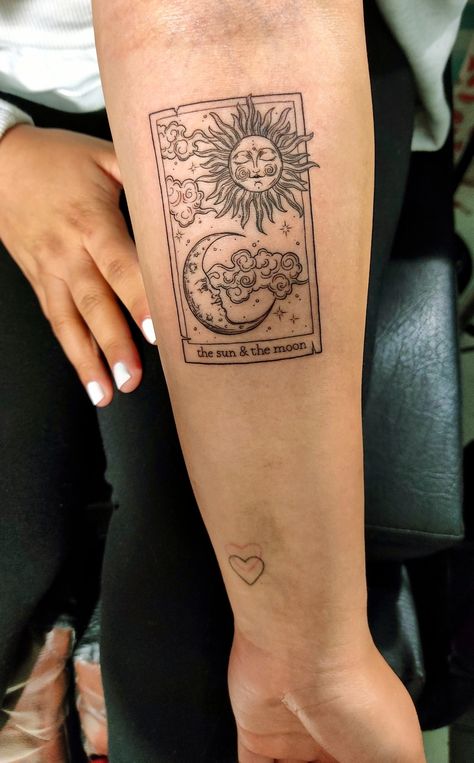 222 Moon Tattoo, Sun And Moon Loteria Tattoo, Sun And Moon Shin Tattoo, Sun And Moon Tattoo No Face, Tattoo Ideas Female First Time, Moon Tattoo Bicep, Sun And Moon Phases Tattoo, Mexican Sun And Moon Tattoo, Sun And Moon Tattoo Tarot