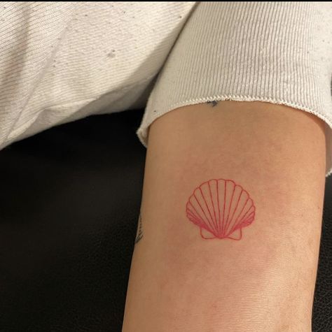 Pink Shell Tattoo, Pink Seashell Tattoo, Tiny Seashell Tattoo, Clamshell Tattoo, Scallop Tattoo, Shell Tattoo Ideas, Tattoo Shell, Tattoos For Her, Sea Shell Tattoo