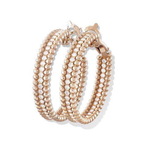 Van Cleef & Arpels - Perlée earrings with diamonds, 1 row, pink gold, diamonds Van Cleef Perlee Diamond Bracelet, Van Cleef And Arpels Jewelry Set, Van Cleef Arpels Rose Gold, Luxury Jewelry Van Cleef, Van Cleef High Jewelry, Buccellati Jewelry, White Diamond Earrings, Van Cleef And Arpels Jewelry, French Jewelry