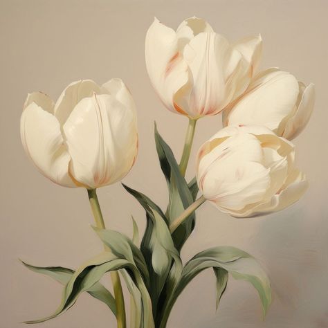 A close up on pale tulips painting blossom flower. | premium image by rawpixel.com / Jubjang Flower Paint, Tulip Painting, Tulip Flower, Paintings Art, White Tulips, Tulips Flowers, Blossom Flower, Free Design Resources, Learn To Draw