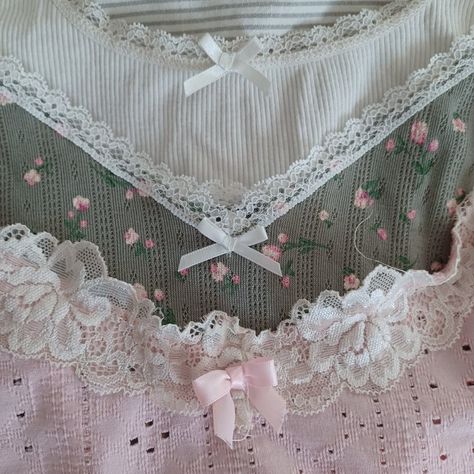 Lace Tops Aesthetic, Lace Outfit Aesthetic, Lacy Aesthetic, Charity Shopping, Ribbon Aesthetic, Lace Aesthetic, Lace Undershirt, Lace Knitwear, Midwest Princess