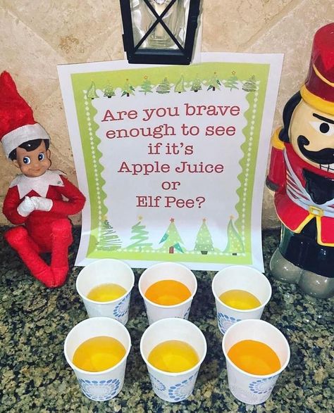 Elf Apple Juice Or Pee, Elf Pee Or Apple Juice, Elf Pee, Elf Fun, Elf Ideas, Apple Juice, Shelf Ideas, Elf On The Shelf, Lemonade