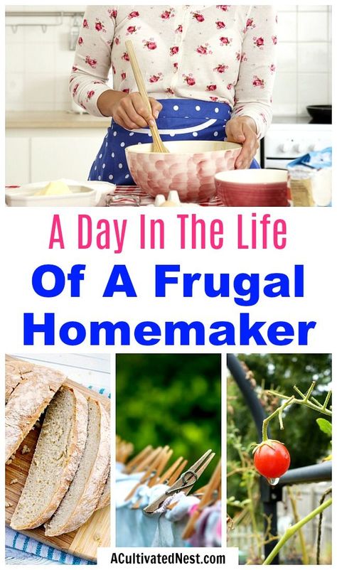 A Day In The Life Of a Frugal Homemaker- Adding some frugal living ideas into your life isn't as hard as you may think! For some fun inspiration, take a look at a day in the life of a frugal homemaker! | frugal housewife, how to be frugal, what a frugal life is like, spend less, #frugal #frugalLiving #saveMoney #moneySavingTips #frugality Homemaker Schedule, Homemaking Skills, Happy Homemaking, Saving Money Frugal Living, Frugal Family, Living Vintage, Frugal Lifestyle, Thrifty Living, Homemaking Tips