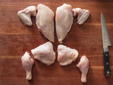 How to Break Down a Chicken | Knife Skills Full Chicken, Chicken Drumstick, Chicken Leg Quarters, Knife Skill, Dark Meat, Stuffed Whole Chicken, Frozen Chicken, Serious Eats, Chicken Legs