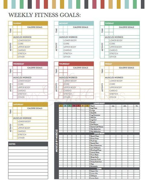 weekly-fitness-goals Workout Checklist, Upper Body Cardio, Exercise Tracker, Goals Printable, 2 Week Diet, Fitness Plans, Checklist Printable, Workout Planner, Week Diet