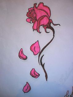 Enchanted Rose, Rose Drawing, Tattoo Stencil, A Drawing, Enchanted, Wall, Pink