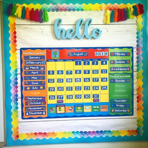 My new calendar bulletin board...I’m in love with this magnetic calendar from Lake Shore Learning ❤️ Calendar Bulletin Board Ideas, Notice Board Ideas, Calendar Bulletin Boards, Class Board, Seasons Months, Bulletin Board Ideas, Magnetic Calendar, Notice Board, Lake Shore