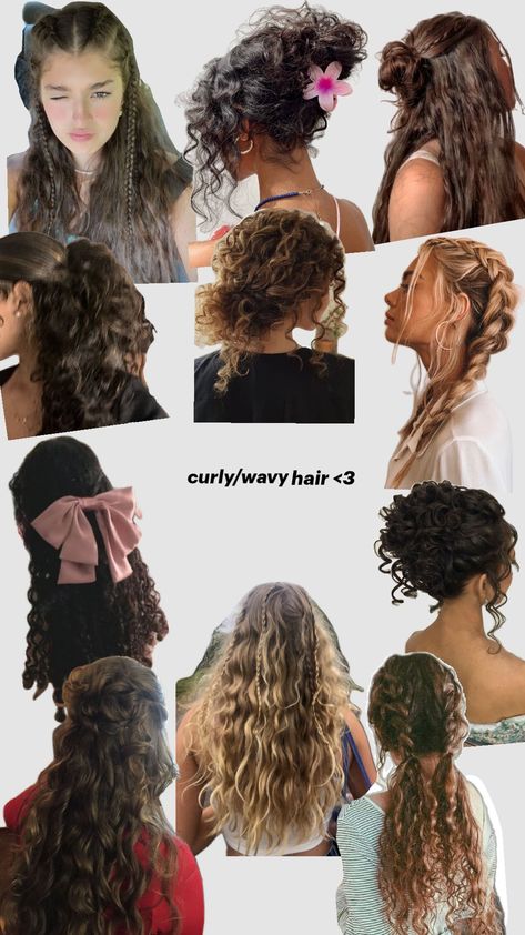 curly/wavy hair inspo #curly #wavy #hair #curlyhair #hairstyle Different Hairstyles For Wavy Hair, Hair Inspo For Wavy Curly Hair, Wavy Protective Hairstyles, Hairstyles For Crimped Hair Waves, Unwashed Curly Hairstyles, Natural Hair Styles Wavy, Wavy Hair Styles Naturally, Hair Styles For 3a Hair, Beach Hair Styles Curly Hair