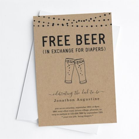 Free Beer Funny Diaper Party Invitation Beers And Diapers Party, Men’s Diaper Party Ideas, Coed Diaper Party Ideas, Diaper Keg Invitations, Diaper Keg Party Ideas Games, Diaper Keg Party Decor, Diaper Party Themes, Diaper Keg Party Ideas, Funny Baby Shower Invites