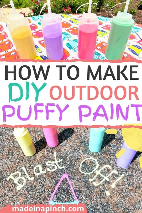 Puffy Sidewalk Paint, Make Puffy Paint, Puffy Paint Crafts, Puffy Paint Recipe, Homemade Puffy Paint, Diy Puffy Paint, Shaving Cream Painting, Sidewalk Chalk Paint, Sidewalk Paint