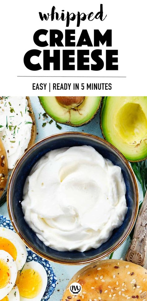 Ready in less than 5 minutes, this deli-style whipped cream cheese is delicious, with a luxuriously light texture, and endlessly versatile. #creamcheeserecipes #creamcheesedips #breakfastideas #brunchideas Whipped Cream Cheese Spread, Cream Cheese Delight, Dip For Pretzels, Easy Whipped Cream, Bagel Ideas, Keto Dressing, Migraine Diet Recipes, Diy Whipped Cream, Cream Cheese Spread Recipes