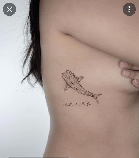 Simple Whale Tattoo Design, Whale Shark Tattoo Placement, Whale Shark Tattoo Ribs, Whale Shark Rib Tattoo, Cute Whale Shark Tattoo, Wale Shark Tattoos, Shark Underboob Tattoo, Whale Shark Tattoo Ideas, Comforting Tattoos