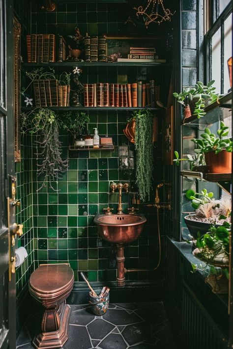 17 Dark Academia Bathroom Designs For Your Inspirations! - My Decor Inspo Dark Bathroom Decor, Academia Bathroom, Victorian Bathroom Ideas, Bathroom Ideas Victorian, Moody Bathroom Ideas, Dark Academia Bathroom, Gothic Bathroom Ideas, Sage Green Bathroom, Goth Bathroom