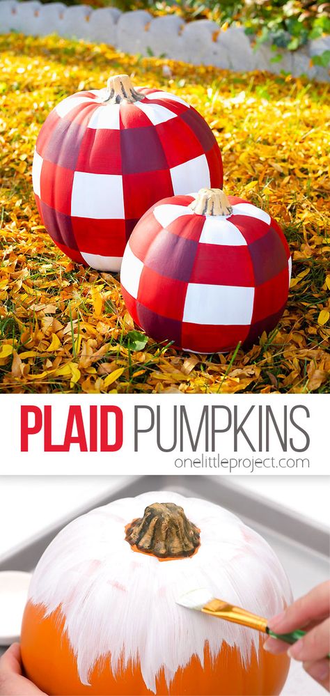 Painted Buffalo Plaid Pumpkin | Easy Painted Plaid Pumpkins Painted Buffalo, Pumpkin Easy, Plaid Pumpkins, Bernat Softee Chunky Yarn, Pumpkin Wine, Craft Pumpkins, Creative Pumpkin Painting, Unicorn Pumpkin, No Carve Pumpkin Decorating