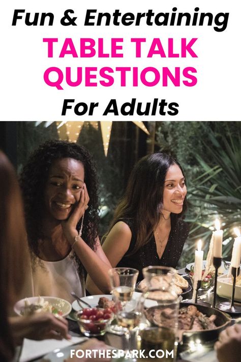 table talk questions Table Talk Questions, Romantic Questions For Couples, Dinner Table Games, Starters For Dinner, Dinner Conversation Starters, Couples Dinner, Conversation Starters For Couples, Conversation Questions, Dinner Games