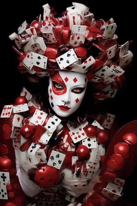 ♔ IA Jeux de Cartes Playing Card Makeup, Floral Headshots, Venice Masquerade, Playing Card Costume, African Head Dress, Card Costume, Student Portfolio, Art Deco Artwork, Creepy Halloween Makeup