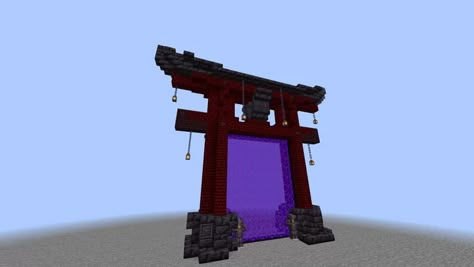 Minecraft Japanese Portal Design, Minecraft Japanese Torii, Minecraft Japanese Torii Gate, Torri Gate Minecraft, Minecraft Samurai Statue, Minecraft Torii Gate Nether Portal, Minecraft Platform Design, Minecraft Torri Gate, Minecraft Demon Slayer Build