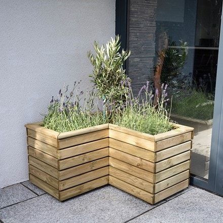 Corner Planter, Wooden Planter, Pressure Treated Wood, British Garden, Outdoor Spa, Forest Garden, Horizontal Lines, Wooden Planters, Flowering Plants