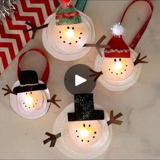 Tea Light Snowmen | MELTED SNOWMAN TEA LIGHT ORNAMENTS...so adorable!!   Directions: https://www.craftymorning.com/melted-snowman-tea-light-ornaments . | By Crafty MorningFacebook Crafty Morning.com, Tea Light Ornaments, Tea Light Snowman, Crafty Morning, Advent For Kids, Melted Snowman, Lighted Ornaments, Easy Christmas Crafts, Easy Christmas