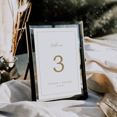 Minimalist Gold 5x7" Table Number Eggplant Wedding, Rustic Table Numbers, Wedding Table Number Cards, Elegant Wedding Reception, Leaf Silhouette, White Typography, Elegant Calligraphy, Simple Baby Shower, Wedding Table Number