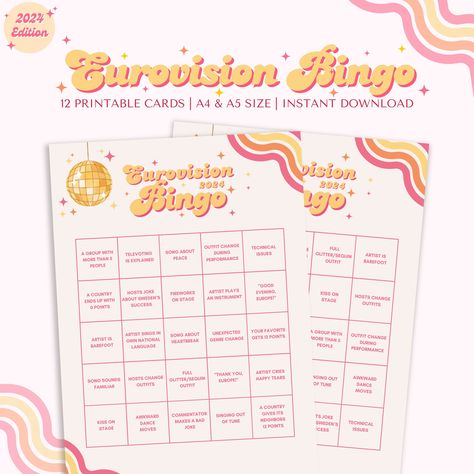 Eurovision 2024 Bingo Printable Eurovision Bingo Eurovision Party Game Instant Download A4 & A5 PDF - Etsy Eurovision Bingo, Eurovision Party Games, 2024 Bingo, Eurovision Party, Bingo Online, Free Bingo Cards, Printable Bingo Games, Eurovision 2024, Bingo Template