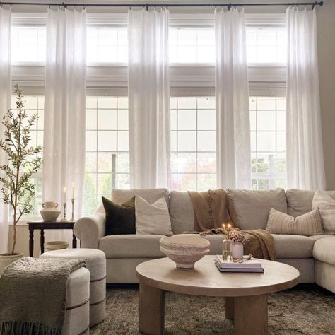 Custom Emery Linen Blackout Curtain - White | Pottery Barn Carnaby Sectional, Jill Higginson, Ranch Bungalow, Popular Interior Design Styles, Gray Sectional Living Room, Country Living Room Decor, Brick Living Room, Sectional Living Room, White Sectional