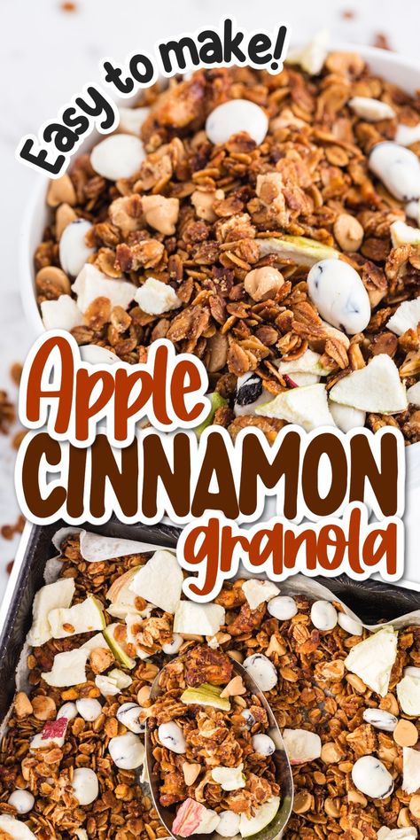 Crunchy apple cinnamon granola is easy to make, can be made vegan friendly, and gluten free. Each cluster is bursting with spiced flavors. Cinnamon Granola Recipe, Apple Cinnamon Granola, Cinnamon Granola, Breakfast Meal, Healthy Apple, Dried Apples, Peanut Butter Chips, Homemade Apple, Breakfast Meal Prep