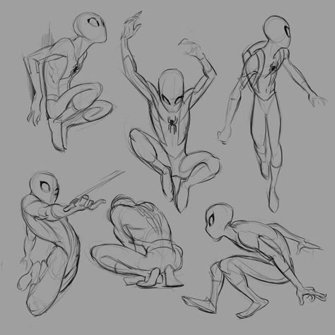 Super Hero Sketches, Spiderman Poses Reference, Spidersona Poses, Sketch Spiderman, Marvel Sketches, Hero Drawing, Amazing Sketches, Spiderman Poses, Spiderman Sketches