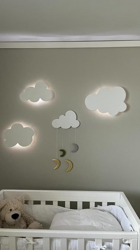 Oda Emilie Hoem | DIY; lamper til barnerommet 🌙🤍 _ #diy #baby #interior #design #interiordesign #lampe #cloud #barnerom #diyideas | Instagram Baby Lamp, Cloud Room Ideas, Nursery Lighting Ideas, Cloud Diy, Kids Room Lamp, Cloud Baby Room, Nursery Cloud Wall, Cloud Nursery Girl, Cloud Nursery