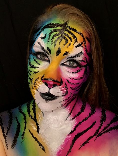 Animal Fantasy Makeup, Animal Makeup Jungle, Lisa Frank Face Paint, Lisa Frank Makeup Looks, Jungle Makeup, Lisa Frank Costume, Lisa Frank Tiger, April Makeup, Lisa Frank Makeup