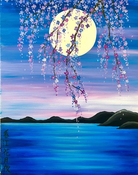 Excited to share this item from my #etsy shop: Japanese cherry blossom artwork spring zen painting #asiandecor #japanesedecor #minimalist#cherryblossomart Painting Ideas Cherry Blossom, Cherry Blossom Scenery Painting, Write Inspiration, Japanese Zen Art, Sakura Flower Acrylic Painting, Cherry Blossom Moon Painting, Purple Cherry Blossom Painting, Zen Artwork, Starfish Painting