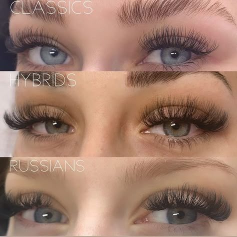 Hybrid Lash Extensions Blue Eyes, Hybrid Lash Extensions Before And After, Last Extensions Styles, Best Eyelash Extensions For Eye Shape, Whisky Lash Extensions, Lash Extensions Styles Hybrid, Hybrid Lash Extensions Wispy, Lash Extensions Guide, Light Hybrid Lash Extensions