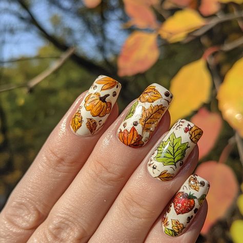 Celebrate autumn with this cute fall nail art featuring pumpkins, colorful leaves, and acorns. Perfect for cozy fall vibes! 🍁🍂 #FallNails #AutumnNailArt Fall Leaves Nails, Leaves Nails, Cozy Fall Vibes, Cute Nails For Fall, Fall Nail Art, Fall Nail, Colorful Leaves, Fall Leaves, Cozy Fall