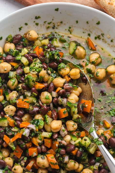 Bean Salad Recipes Dressing, Roast Garbanzo Beans Oven, Beans Salad Recipes Healthy, Toasted Garbanzo Beans, Healthy Garbanzo Bean Recipes, Garbanzo Salad Recipes, Garbanzo Bean Salad Recipes, Fall Bean Salad, 3 Bean Salad Recipe Healthy