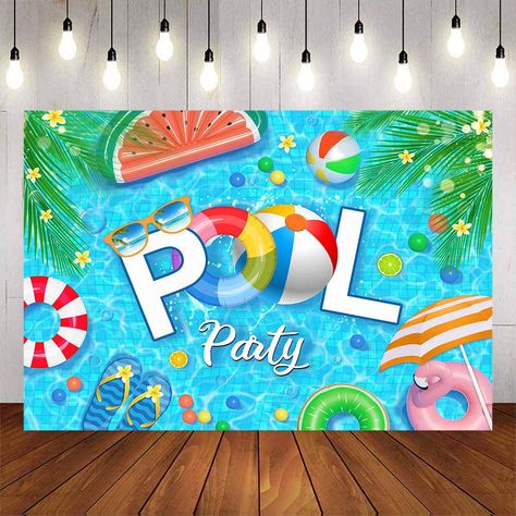 Swimming Party Cake, Pool Party Backdrop, Watermelon Pool Party, Birthday Party Summer, Summer Swimming Pool, Backdrop For Birthday Party, Party Cake Table, Swimming Party, Summer Swimming