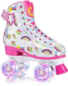 These are so STINKING CUTE. Great Christmas gift for little girls. Let's make skating popular again. I know growing up skating gave me memories I will always cherish..🏳️‍🌈🤩🥳💯https://amzn.to/48KR8pA Light Up Roller Skates, Kids Roller Skates, Soft Heels, Quad Skates, Kids Play Tent, Rainbow Shoes, Cool Gifts For Kids, Inline Skating, Cycling Workout